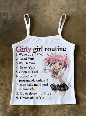 y2k hoodie~辣妹风吊带背心女白色人物图案街头休闲风内搭上衣潮