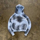 y2k hoodie美式 街头风连帽拉链卫衣男女情侣宽松字母印花蓝色外套