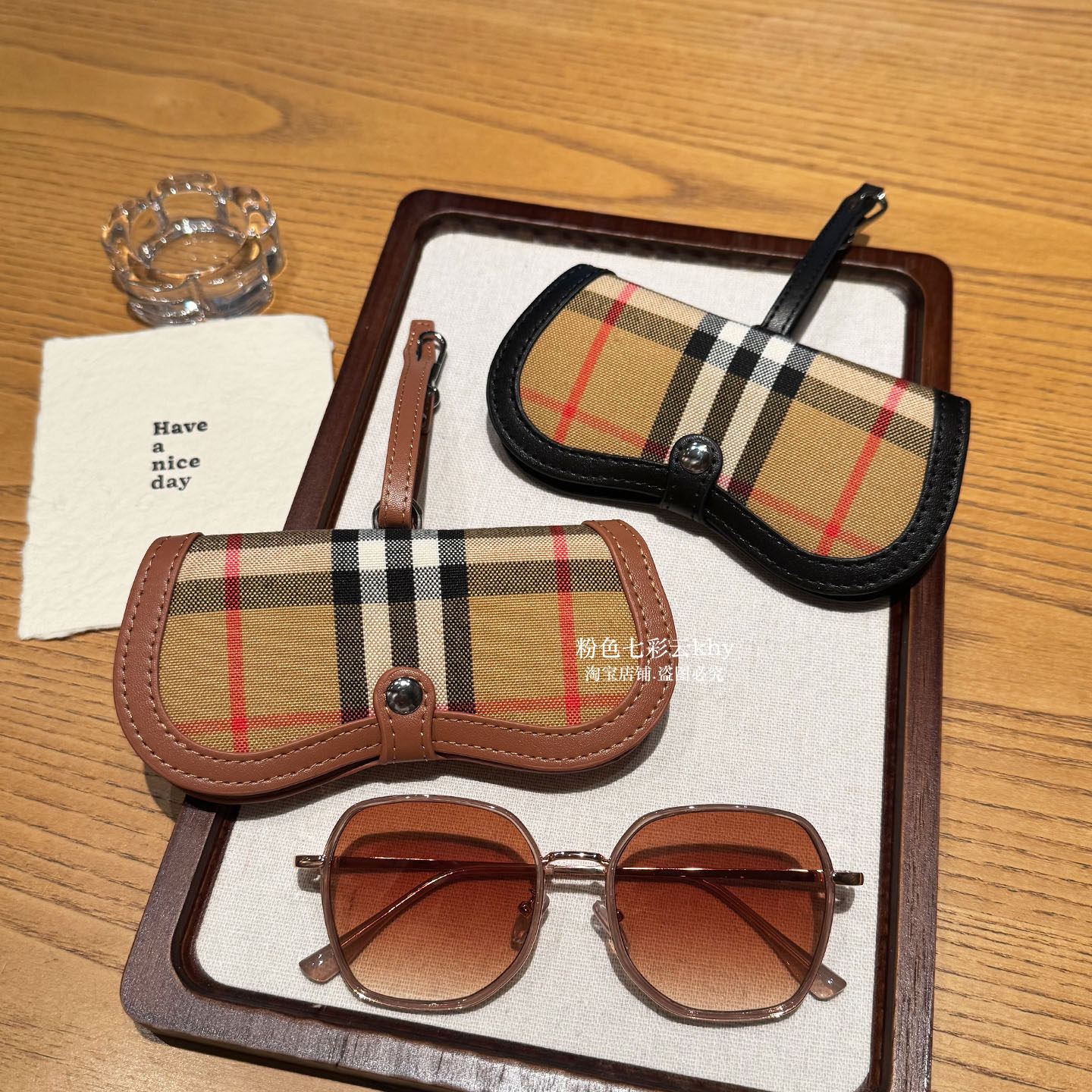 时尚格纹便携眼镜袋挂包防压太阳墨镜盒通用近视眼镜收纳包保护套