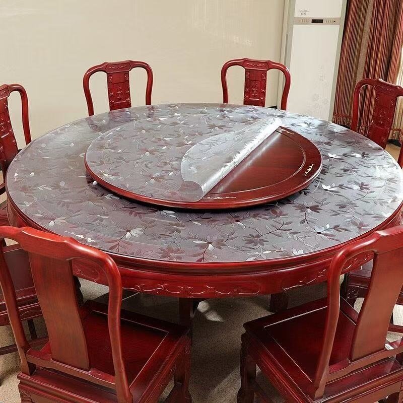 pvc圆形餐桌垫防烫塑料桌面保护膜耐高温饭桌1米5带转盘圆桌桌布*
