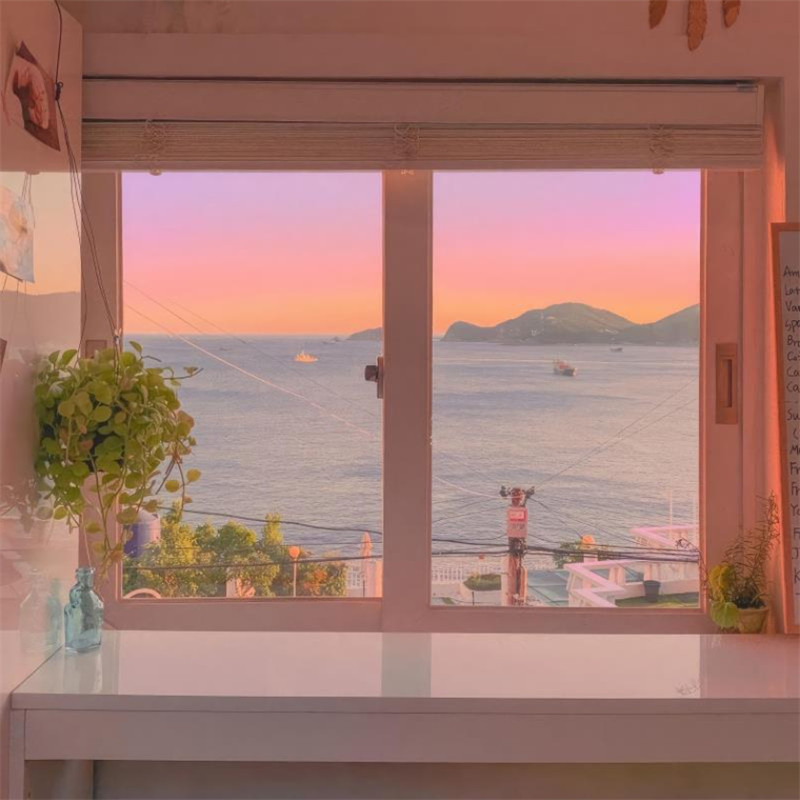 唯美窗外风景直播背景布绿荫星空大海夕阳装饰背景墙氛围感3D背景