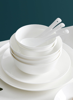 微波炉米饭碗骨瓷面碗家用单个水果沙拉碗蒸蛋汤碗盆釉下纯白色