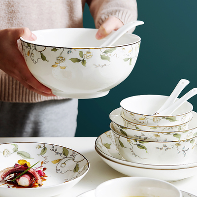 骨瓷碗盘家用碗碟餐具陶瓷米饭碗大号面汤碗香榭丽舍单品自有搭配