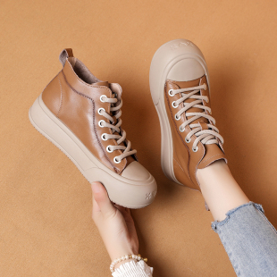 全牛皮真皮靴子马丁靴女款2026新款春秋款女鞋皮鞋厚底高帮鞋短靴