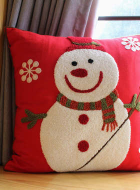 美式刺绣花靠垫套不含芯红色圣诞节抱枕套客厅沙发喜庆靠垫外皮
