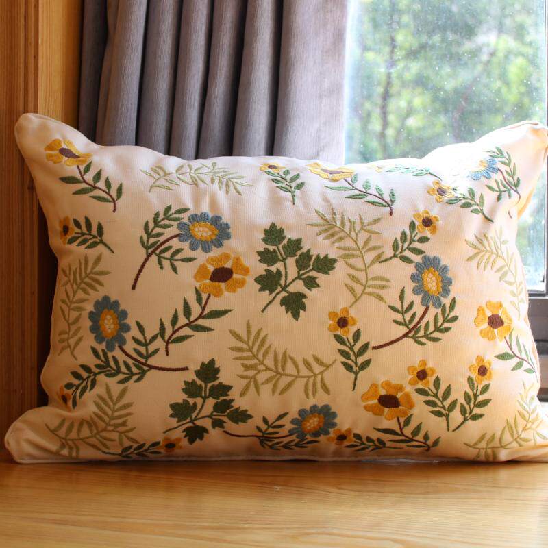 美式田园刺绣花抱枕套不含芯样板房客厅沙发靠垫长方形车内腰枕