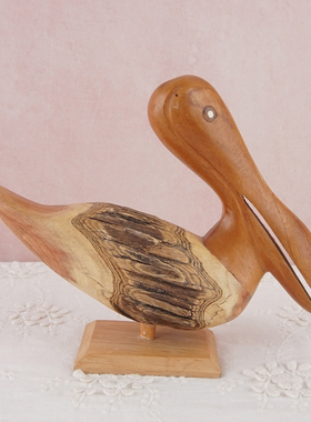 西洋收藏品 个人艺术家手工雕刻铁木水鸟 复古居家木雕装饰摆件