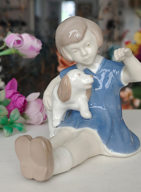 西洋收藏品 丹麦手工制作陶瓷瓷偶 欧式复古娃娃瓷人装饰摆件