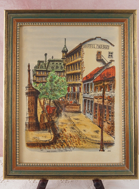 西洋收藏品 手工制作实木画框风景装饰画 复古居家装饰挂画摆件