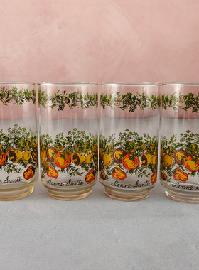 西洋收藏品 法国彩色图案玻璃杯一套 家用复古果汁杯水杯装饰杯具