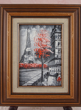 西洋收藏品个人艺术家手绘签名人物街景油画欧式复古装饰挂画摆件
