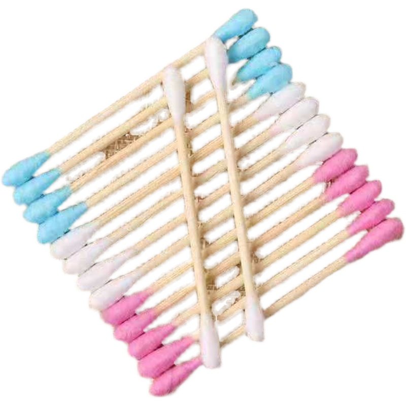[COLOR COTTON SWABS] CREATIVE BOXED FIVE-COLOR 500 DOUBLE-ENDED DISPOSABLE WOODEN STICK COTTON SWABS TO REMOVE MAKEUP AND EAR CLEANING COTTON SWABS
