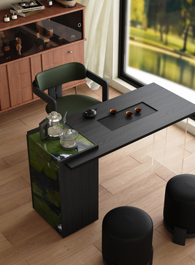 茶桌2025新款高端实木家用小茶台阳台小型烧水壶一体嵌入式大理石