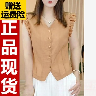 显瘦法式 衬衫 百搭修身 上衣潮 洋气设计感女士无袖 新品 2025夏季 时尚