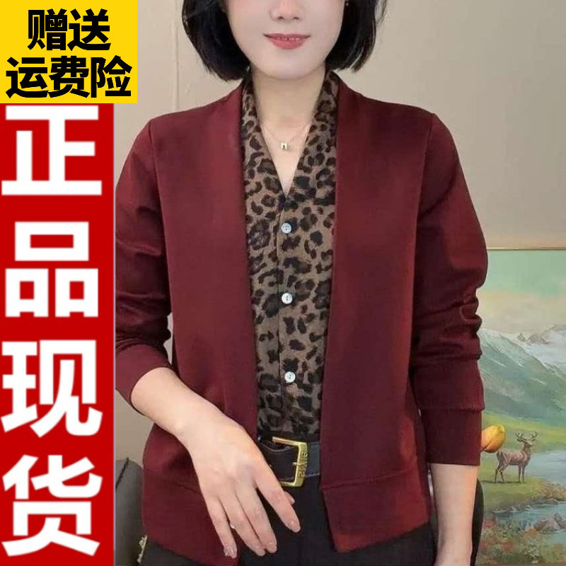 2026秋新款V领豹纹长袖衫
