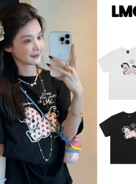 韩国小众潮牌LMC马年新年限定可爱波点小马字母印花圆领短袖T恤女