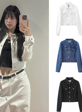 韩国休闲高级RR短款25秋季新款牛仔外套女开衫洗水复古翻领女外套