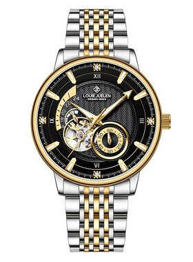 路易爵伦正品全自动钢带机械表男士手表镂空直播新款表王飞行员批