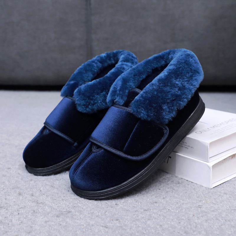 lesvago新冬保暖低帮棉鞋 加宽加肥真毛领口贵族气质金丝绒舒适鞋