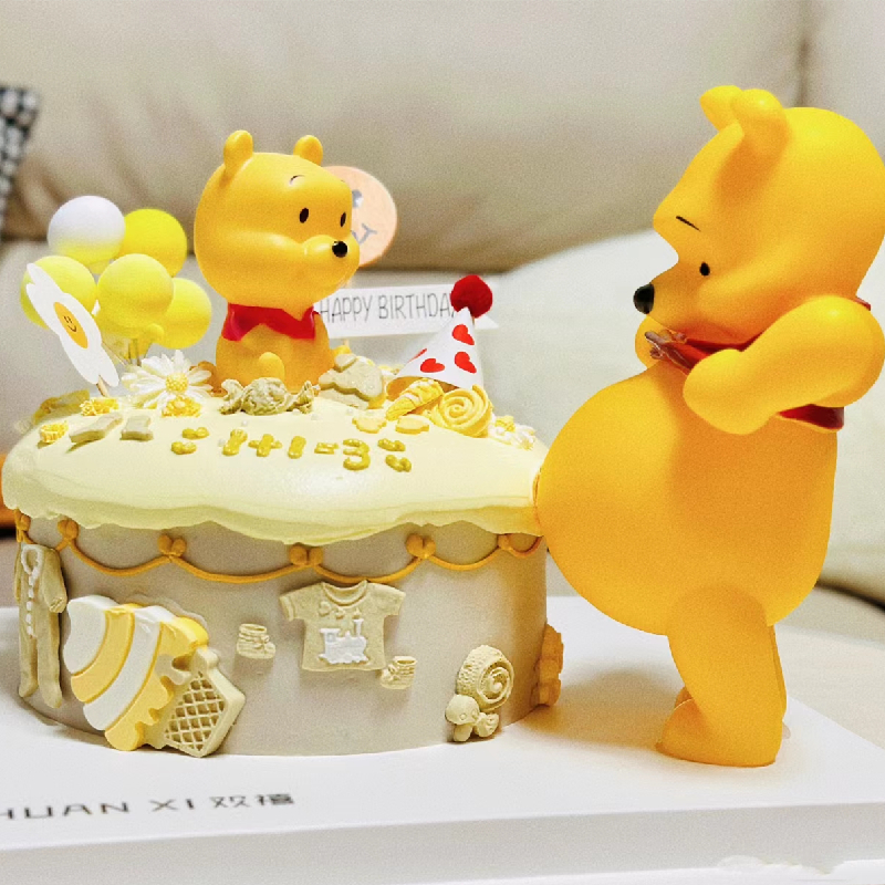 网红孕妇妈妈宝宝大肚熊蛋糕装饰摆件可爱小熊维尼熊生日公仔插件