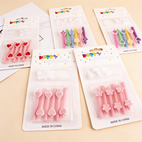 粉色小爱心杆子生日蜡烛红色心形彩梅花铅笔长杆儿童蛋糕装饰插件