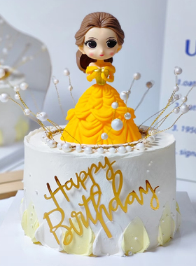 网红黄色贝儿公主蛋糕装饰贝尔小女孩儿童摆件女神可爱生日公仔