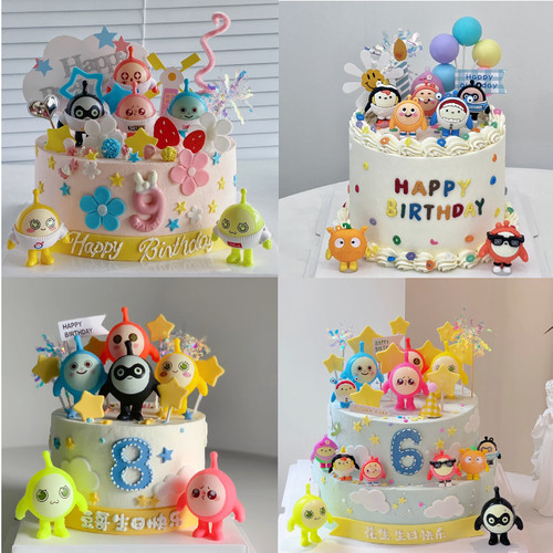 网红卡通儿童周岁公仔摆件小男孩蛋仔派对生日甜品台蛋糕装饰插牌
