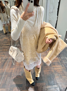 小侨jofay 设计感丝绒吊带裙 蕾丝拼接连衣裙