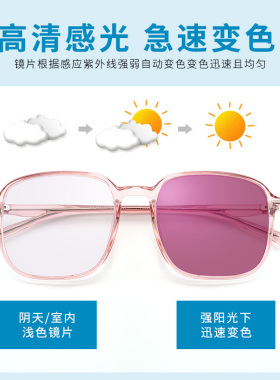 超轻TR90透明变色女大脸显瘦眼镜