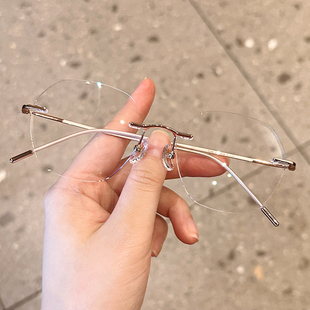 丹阳多边形近视眼镜女无边框切边可配有度数纯钛成品时尚素颜神器