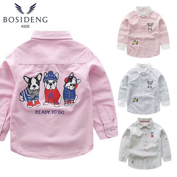 A类安全等级 18年春季新款 波司登 纯棉三色狗狗印花 儿童衬衫 天猫优惠券折后￥59包邮（￥89-30）90~130码3色可选