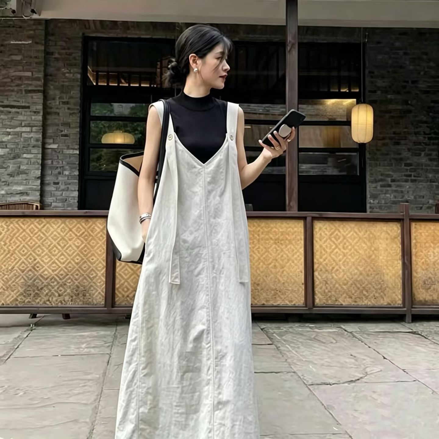 2026夏季新款韩版无袖设计款背带裙 轻熟风长款连衣裙