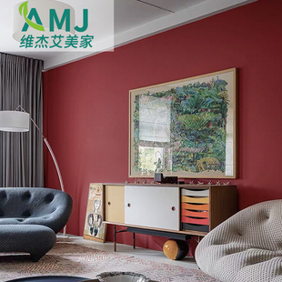 故宫红墙布复古酒红色客厅电视背景墙全屋纯色红色卧室床头壁布