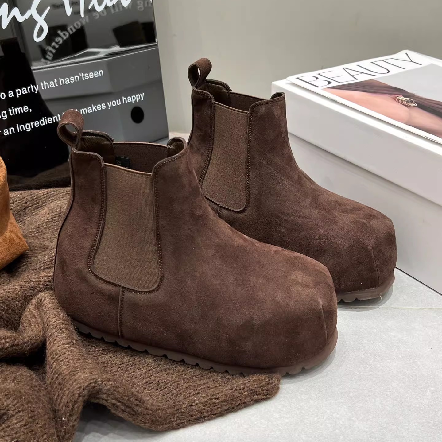 复古百搭内增高切尔西靴勃肯靴