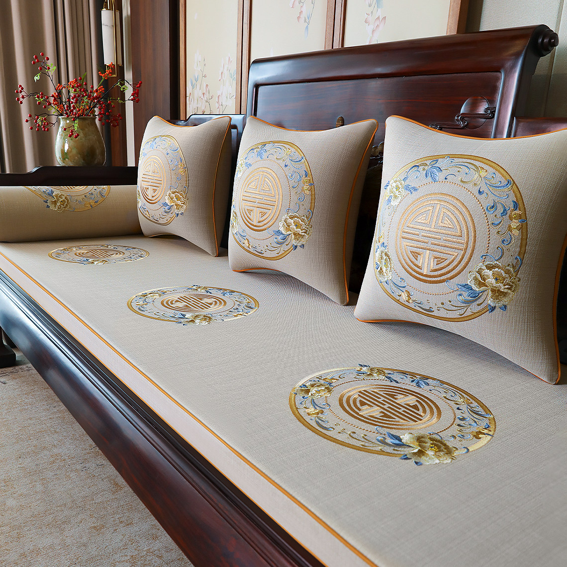 新中式红木沙发垫坐垫定制实木沙发海绵坐垫罗汉床防滑乳胶椅垫子