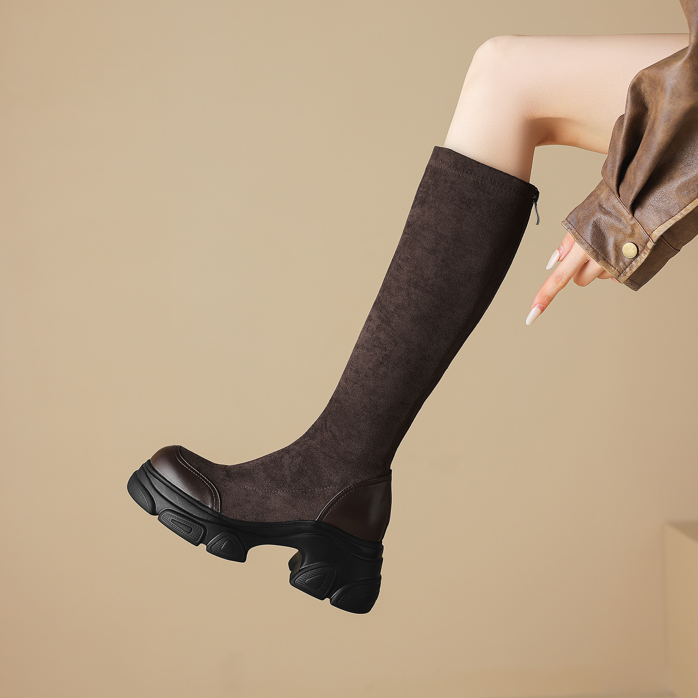 弹力瘦瘦长靴女大码骑士靴41-43