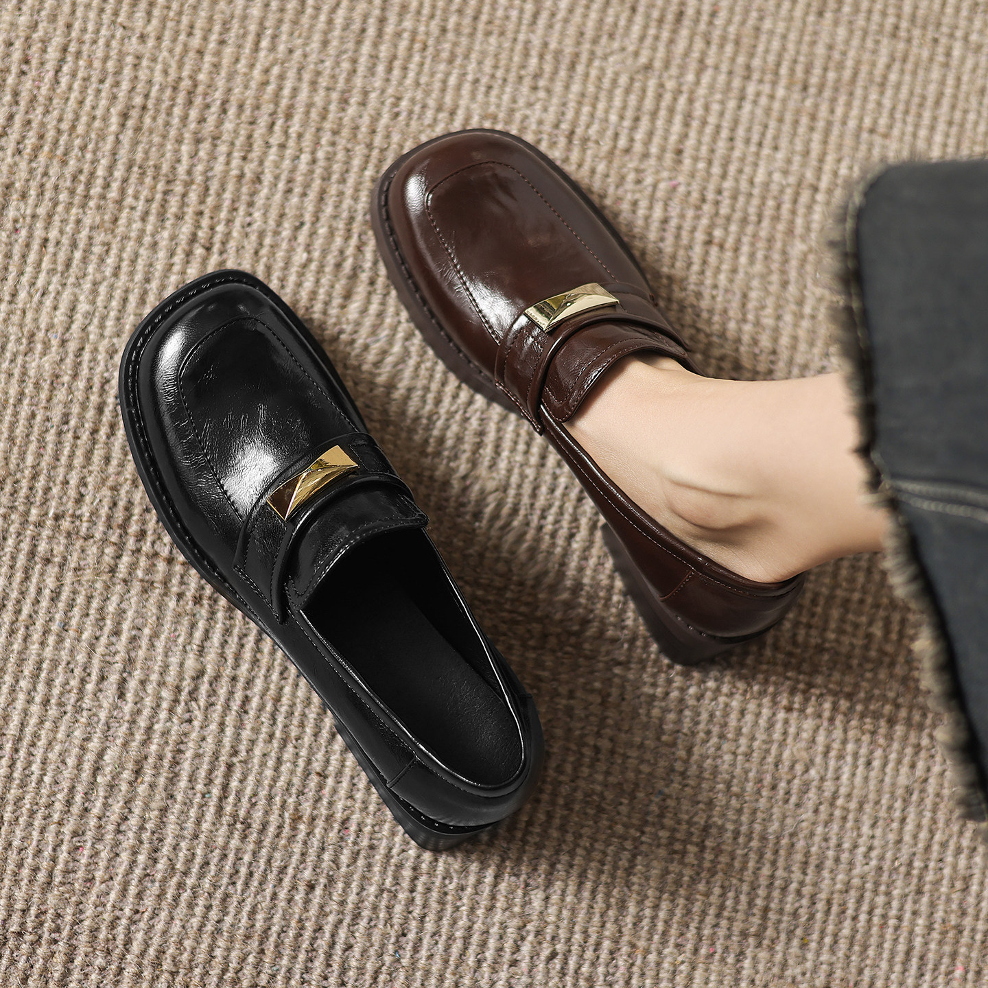 ladyblack英伦风乐福鞋女一脚蹬金属扣小皮鞋粗中跟大码单鞋41-43,女鞋,乐福鞋（豆豆鞋）,淘宝优惠券,粉丝福利购,淘宝优惠卷