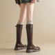 ladyblack后拉链显瘦直筒长靴女冬厚底中跟大码 高筒骑士靴子41