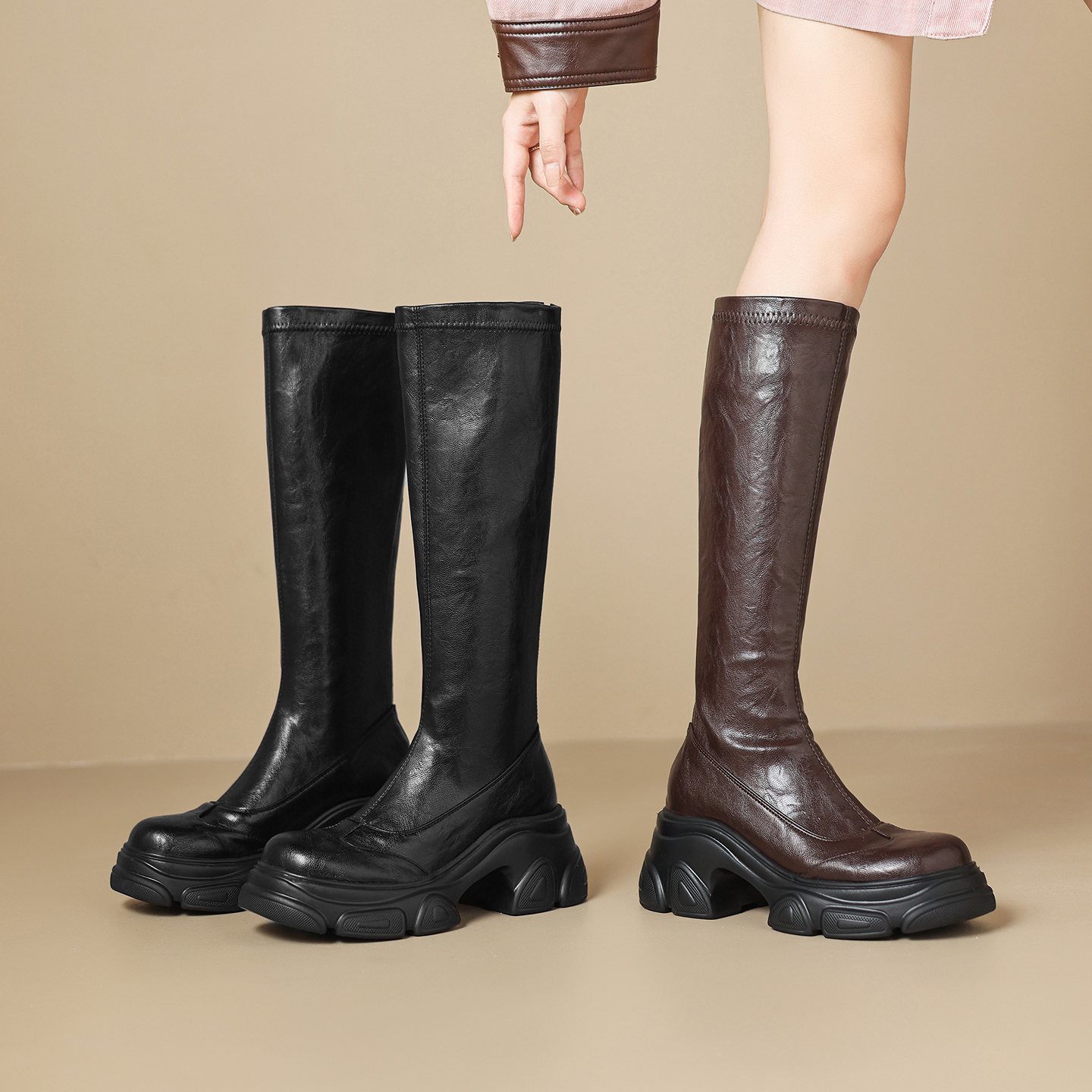 长靴女冬后拉链大码骑士靴41-43