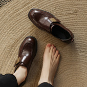 ladyblack粗中跟皮带扣显瘦一脚蹬懒人乐福鞋 女41 大码 深口单鞋