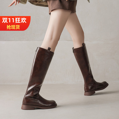 秋冬后拉链粗中跟大码长靴子4143