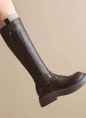 ladyblack厚底中跟显瘦后拉链高筒骑士靴女秋冬大码33长靴子41-43