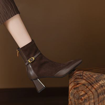 瘦瘦靴女后拉链大码短靴子4142