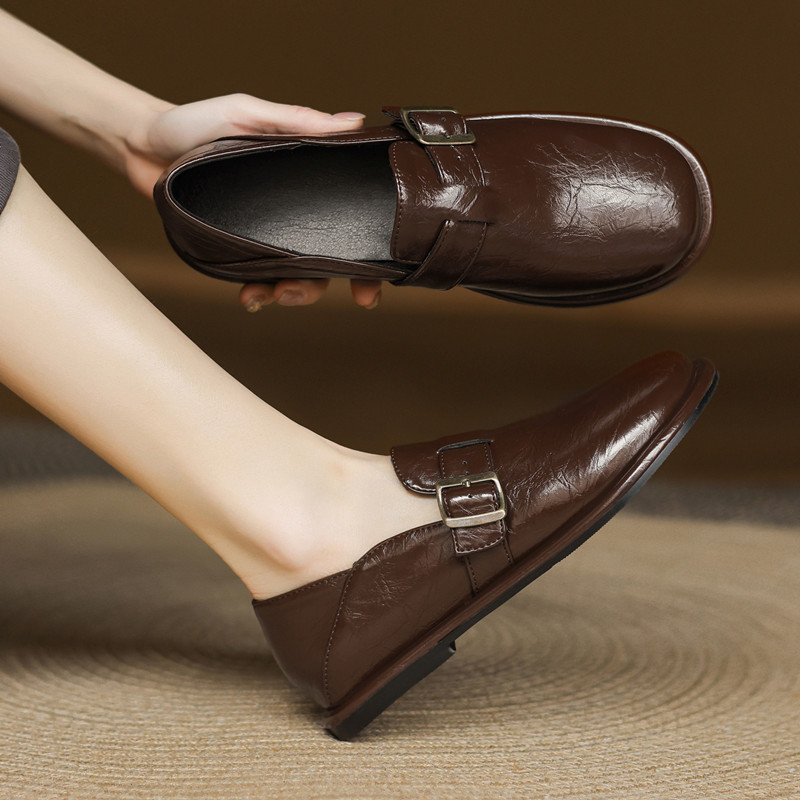 乐福鞋女低跟圆头单鞋大码41-43