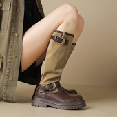 ladyblack厚底高跟拼色皮带扣后拉链长靴女冬大码 高筒骑士靴41