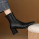 ladyblack法式 尖头粗高跟短靴女后拉链瘦瘦靴踝靴3233大小码