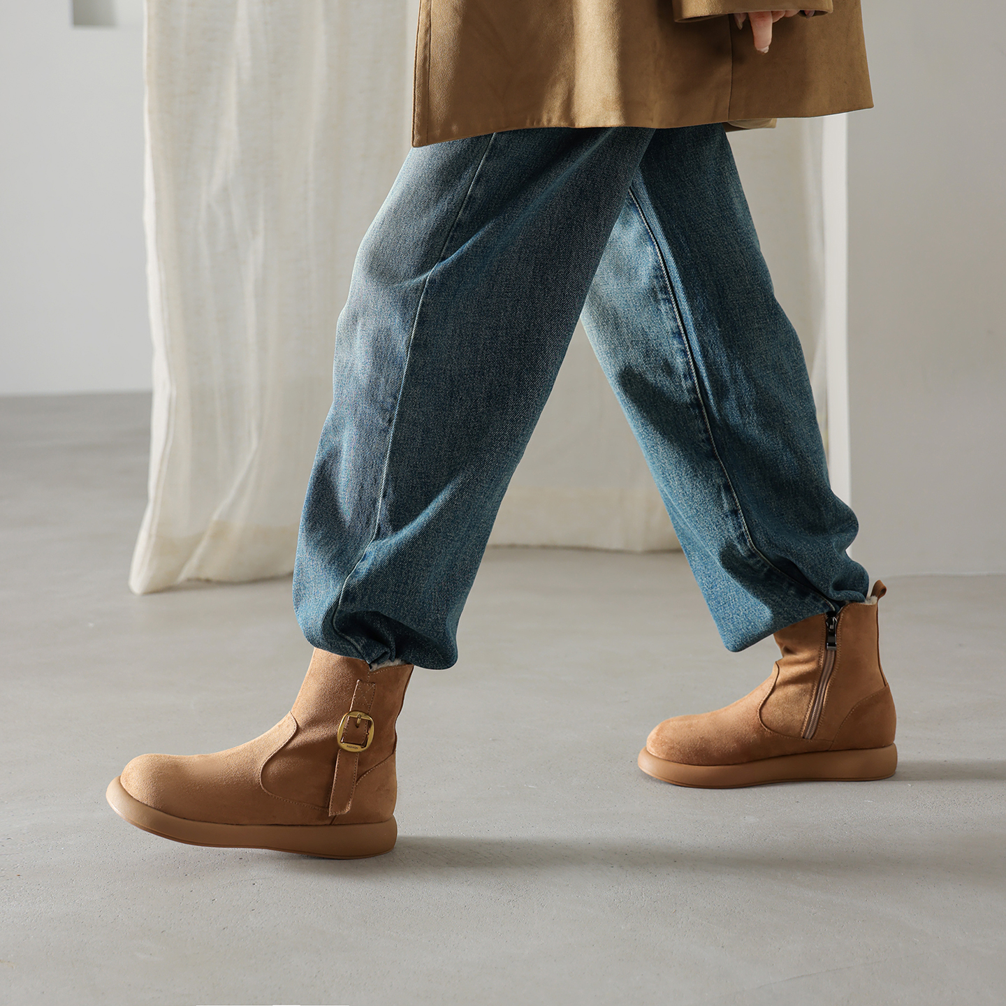 厚底中跟加毛保暖雪地靴女冬