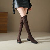 ladyblack粗高跟过膝长靴女秋冬弹力绒面瘦瘦靴高筒靴大小码