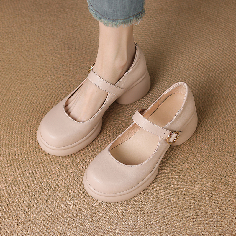 粗高跟玛丽珍厚底单鞋女大码4143