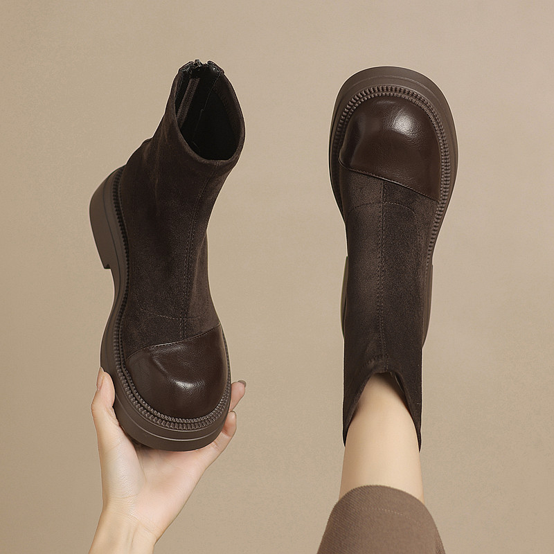 拼接后拉链短靴女冬大码子41-43